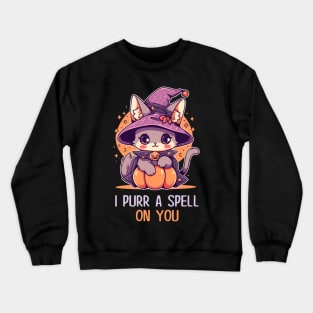 Funny Cat Pun Witch Spell Graphic Men Kids Women Halloween Crewneck Sweatshirt